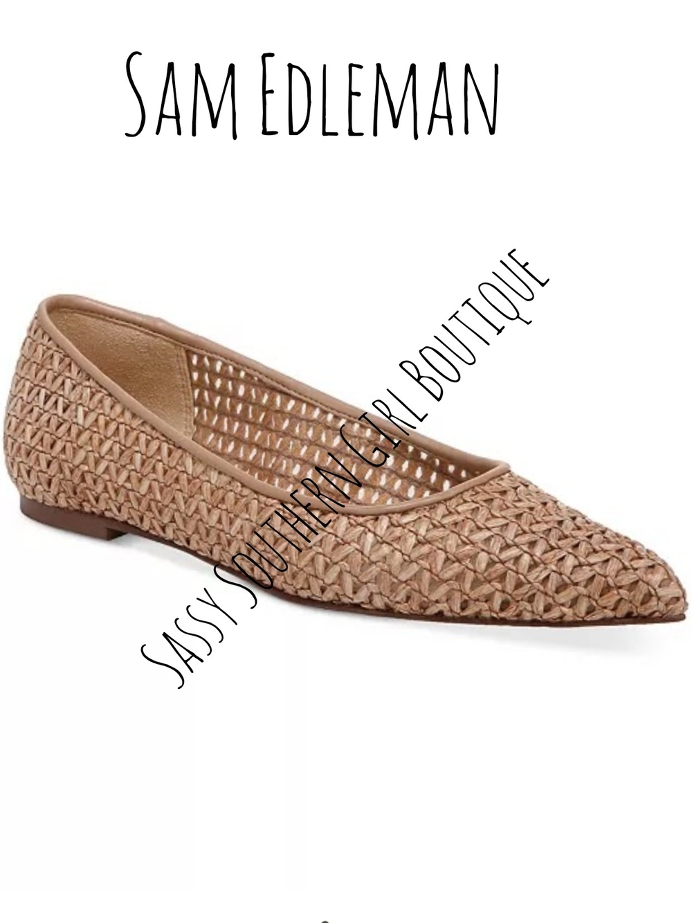 ⭐🆕 Sam Edelman Women's Tan Woven Pointed-Toe Flat